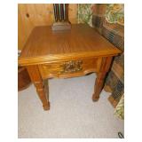 WOOD END TABLE WITH FAUX DRAWER