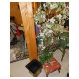 FAUX DOGWOOD PLANT, WASTEBASKET, FOOT STOOL, IVY