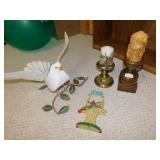 TIN BIRD, CANDLES, CANDLE HOLDERS, ETC.
