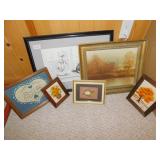 GROUP OF FRAMED PICTURES INCLUDING NEEDLEWORK