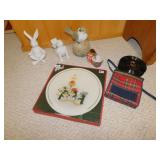 RECORDS, DECORATIVE BUNNIES AND BIRD, SERVING