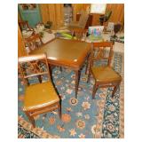 VINTAGE WOODEN CARD TABLE AND FOUR MATCHING
