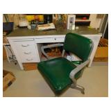 LARGE RETRO METAL DESK AND METAL CHAIR ON WHEEL