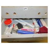 VARIOUS CAULKING, CRAFTSMAN GLUE GUN, CORDS, ROPE