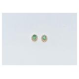 EARRINGS: EMERALD OVAL 14 KT WITH 12 DIAMONDS