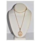NECKLACE 16" CHAIN 14KT GOLD W/ M PENDANT W/