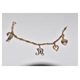 14 KT GOLD CHARM BRACELET, SHELL W/ PEARL, "M",