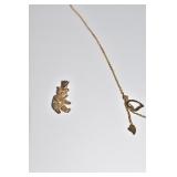 NECKLACE - 14KT - W/ HEART AND ELEPHANT CHARM