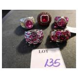 FIVE COSTUME JEWELRY LADIES RINGS