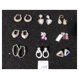 NINE PAIR OR EARRINGS RHINESTONES ETC.