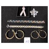 FLEUR DE LIS RHINESTONE PIN, BREAST AWARENESS