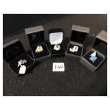 FIVE LADIES COSTUME JEWELRY RINGS