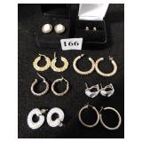 EIGHT PAIR OF EARRINGS STUDS, RHINESTONES HOOPS