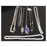 SEVEN COSTUME JEWELRY NECKLACES, PINK