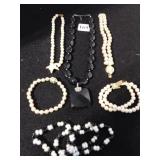 TWO PEARL BRACELETS, TWO PEARL NECKLACES WITH