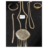 GOLD TONE METAL PENDANT NECKLACE, HEART BRACELET,