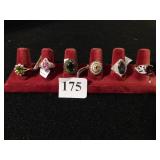 SIX LADIES COSTUME JEWELRY RINGS