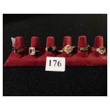 SIX LADIES COSTUME JEWELRY RINGS