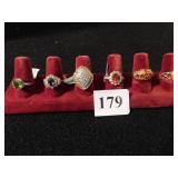 SIX LADIES COSTUME JEWELRY RINGS