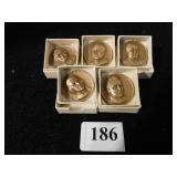 FIVE PRESIDENTIAL ART MEDALS METALLIC ART CO
