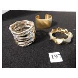 THREE LADIES BRACELETS GOLD TONE METAL