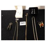 BOXED EARRINGS, GOLD TONE NECKLACE WITH LOCKET,