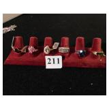 SIX LADIES COSTUME JEWELRY RINGS