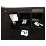 THREE BOXED LADIES COSTUME JEWELRY RINGS ONE SS,