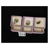 THREE 10K GOLD LADIES COSTUME JEWELRY RINGS