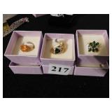 THREE LADIES 10K GOLD COSTUME JEWELRY RINGS GREEN