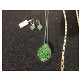 GREEN RHINESTONE PENDANT NECKLACE AND EARRING