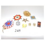 GROUP OF PINS, RED WHITE AND BLUE, ETC.