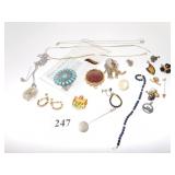 VARIOUS PINS, NECKLACES, AND EARRING (SOME