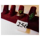 TWO LADIES 14K GOLD COSTUME JEWELRY RINGS GREEN