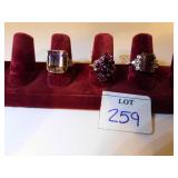 THREE 10K GOLD LADIES COSTUME JEWELRY RINGS