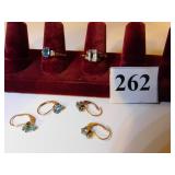 TWO 10K GOLD BLUE STONE RINGS WITH 2 PR MATCHING