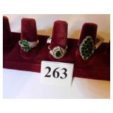 THREE 10K GOLD LADIES COSTUME JEWELRY RINGS GREEN