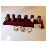 NINE COSTUME JEWELRY LADIES RINGS
