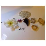 LARGE SILVER TONE ROUND PIN BROOCH, GRAPES PIN,