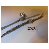 LADIES WATCH RING WITH RHINESTONES, BULOVA SILVER