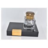 MONT BLAC INK WELL W/ GLASS BOTTLE W/ STONE