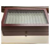 GLASS TOP PEN CASE WITH PULL OUT DRAWER.