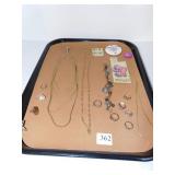ASSORTMENT OF SILVER RINGS AND OTHER NECKLACES,