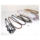 SIX NECKLACES ONE BANGLE BRACELET, STONES,
