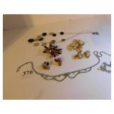 THREE RHINESTONE PIN AND EARRING SETS, SILVER