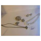 VINTAGE RHINESTONE NECKLACE/ PIN AND EARRINGS,