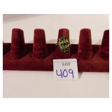 14K GOLD RING WITH GREEN GEMS