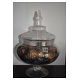 COVERED CENTER PIECE BOWL W/ DECORATIVE STONE AND