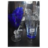 COBALT BASE 3 WATER GLASSES, 3 COBALT WATER