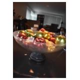 GLASS CENTER PIECE BOWL W/ RED/GOLD/GREEN FRUIT